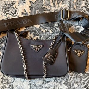 Prada Black Messenger Bag with Chain Accent